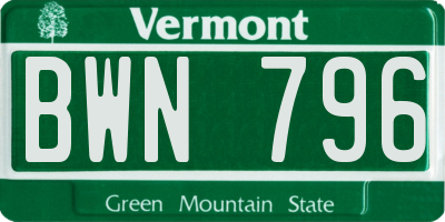 VT license plate BWN796