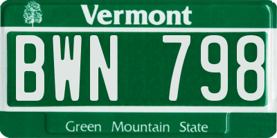 VT license plate BWN798