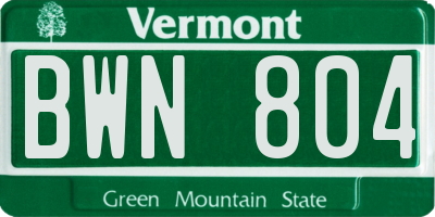 VT license plate BWN804