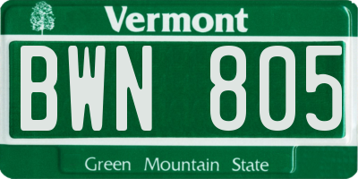 VT license plate BWN805