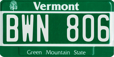 VT license plate BWN806