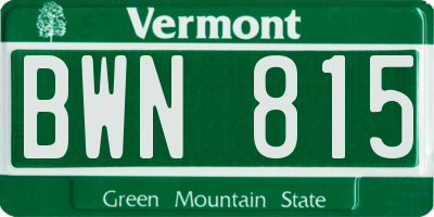 VT license plate BWN815