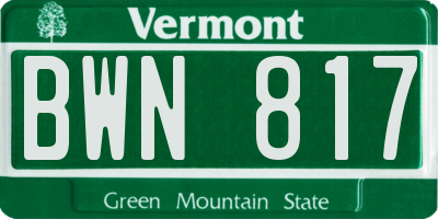 VT license plate BWN817