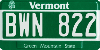 VT license plate BWN822