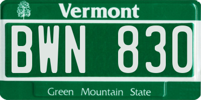VT license plate BWN830
