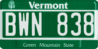VT license plate BWN838