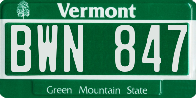 VT license plate BWN847