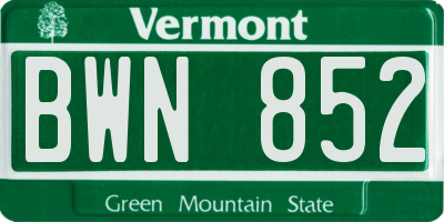VT license plate BWN852