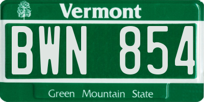 VT license plate BWN854