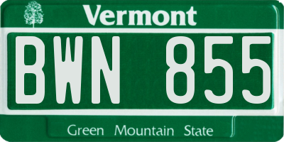 VT license plate BWN855