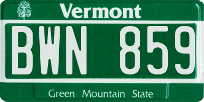 VT license plate BWN859