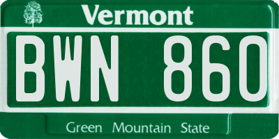 VT license plate BWN860