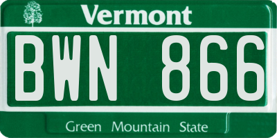 VT license plate BWN866