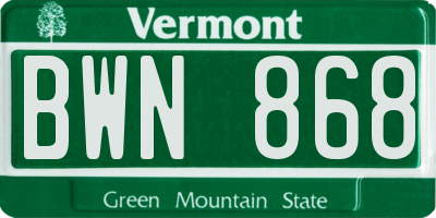 VT license plate BWN868