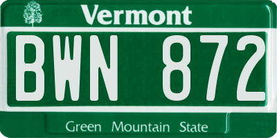 VT license plate BWN872