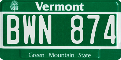VT license plate BWN874