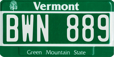 VT license plate BWN889