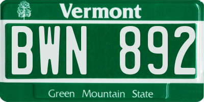 VT license plate BWN892