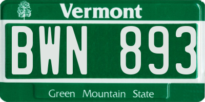 VT license plate BWN893