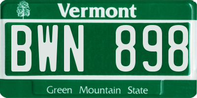 VT license plate BWN898