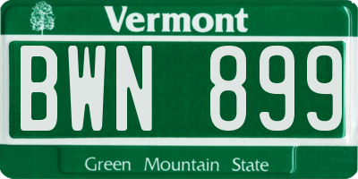 VT license plate BWN899