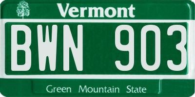 VT license plate BWN903