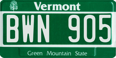 VT license plate BWN905
