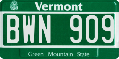 VT license plate BWN909