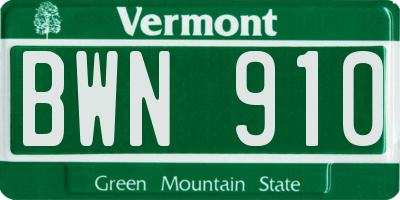VT license plate BWN910