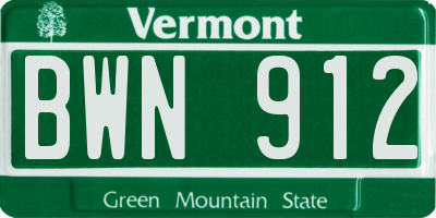 VT license plate BWN912