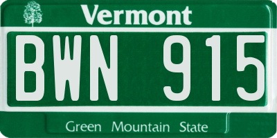 VT license plate BWN915