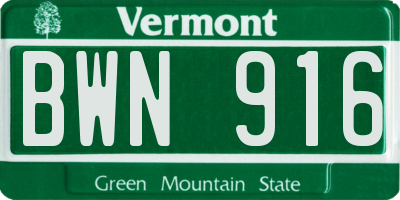 VT license plate BWN916