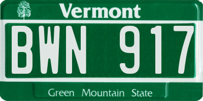 VT license plate BWN917