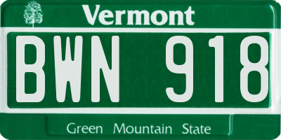 VT license plate BWN918