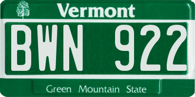 VT license plate BWN922