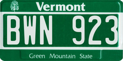 VT license plate BWN923