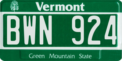 VT license plate BWN924