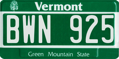 VT license plate BWN925