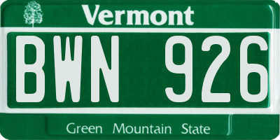 VT license plate BWN926