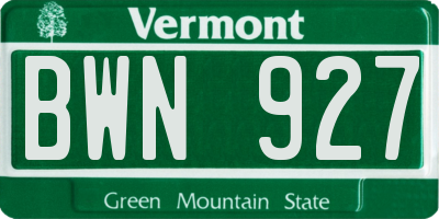 VT license plate BWN927