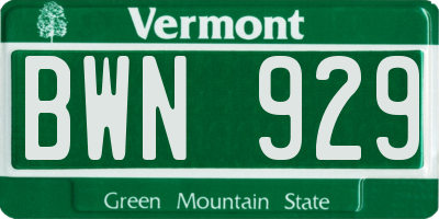 VT license plate BWN929
