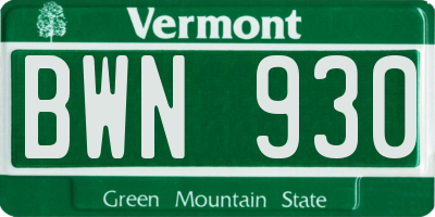 VT license plate BWN930