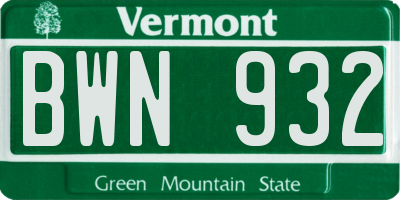 VT license plate BWN932