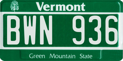 VT license plate BWN936