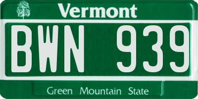 VT license plate BWN939