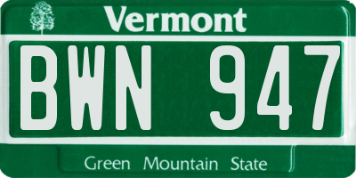 VT license plate BWN947