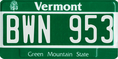 VT license plate BWN953