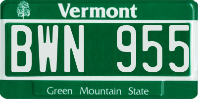 VT license plate BWN955