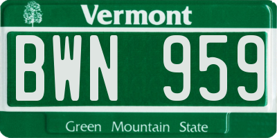 VT license plate BWN959