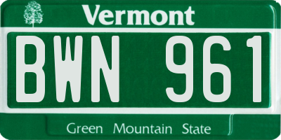 VT license plate BWN961